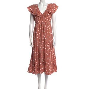 Roller Rabbit Polka Dot Midi Dress Clay Color Size XS Oversized will fit Small